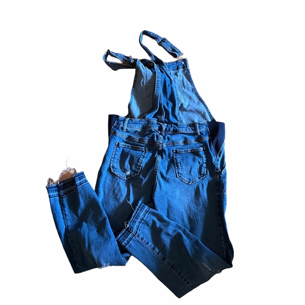 Isabel maternity dark wash jean denim overalls